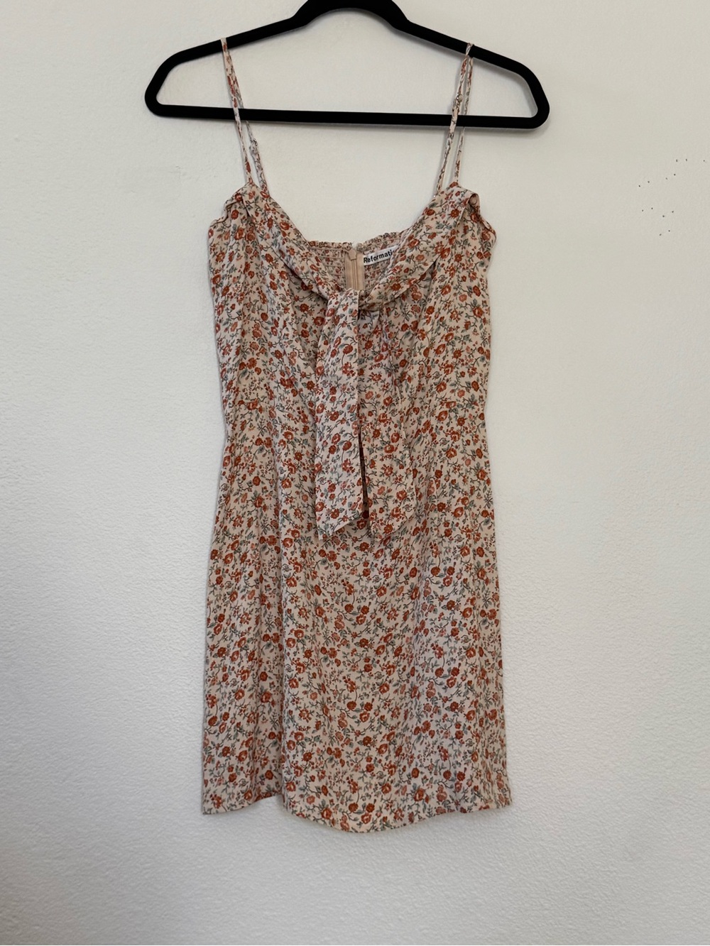 Reformation Helm Mini Dress Floral Tie Front Size 6 Cream